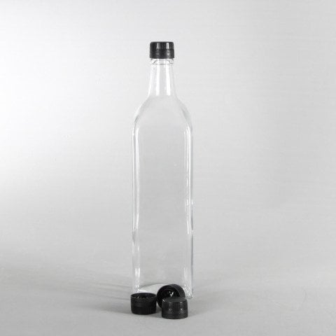 1000cc 30 Adet Çakma Kapaklı Köşeli Cam Yağ Şişesi