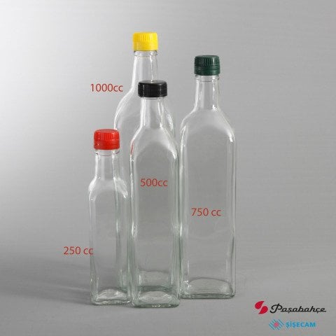 500cc 70 Adet Vidalı Kapaklı Köşeli Cam Yağ Şişesi