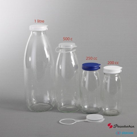 500cc 45 Adet Kapaklı Cam Süt Şişesi