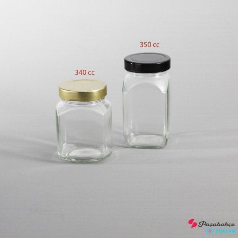 350cc 48 Adet Kapaklı Köşeli Cam Kavanoz