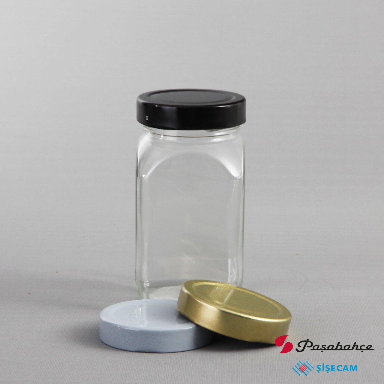 350cc 48 Adet Kapaklı Köşeli Cam Kavanoz