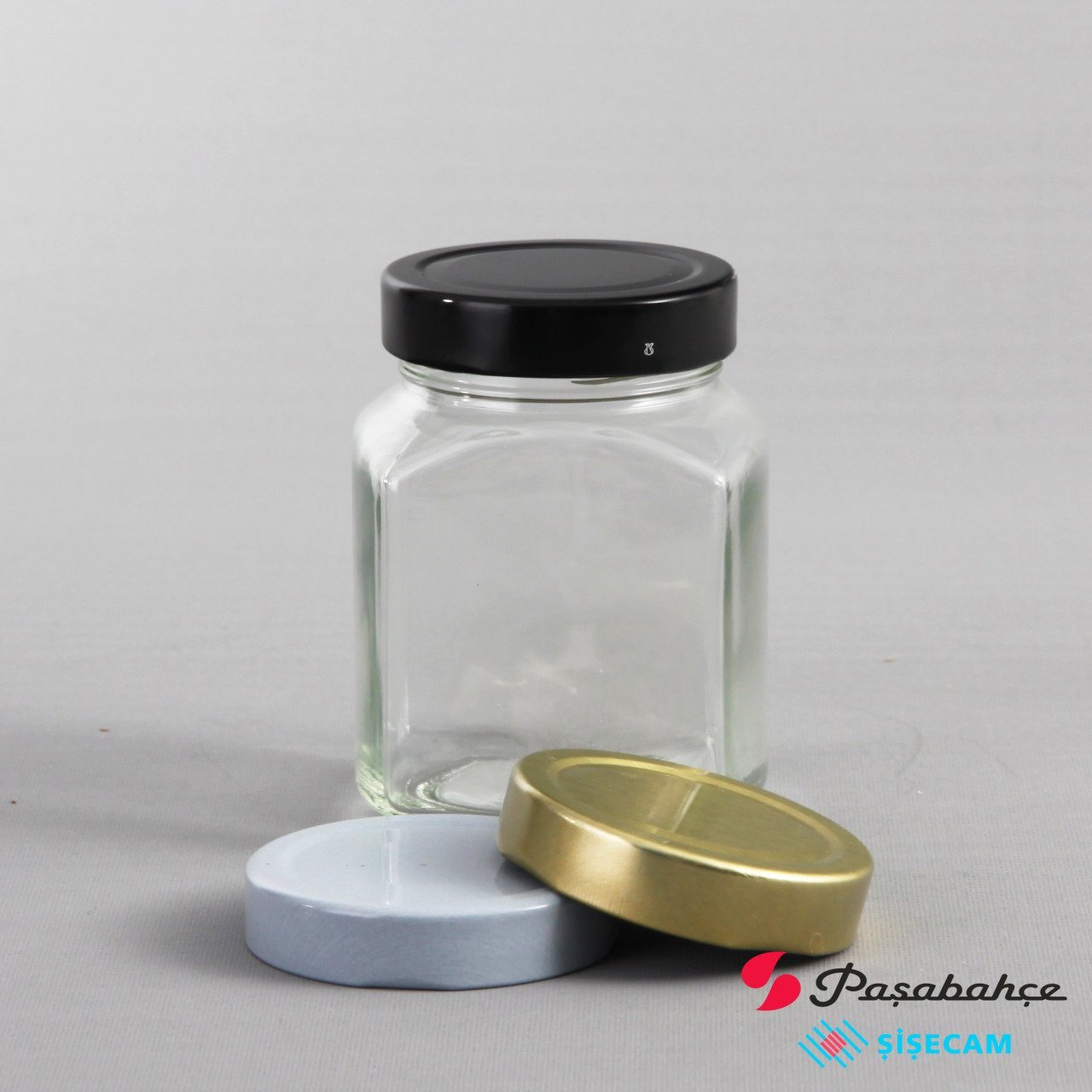 340cc 90 Adet Kapaklı Köşeli Cam Kavanoz