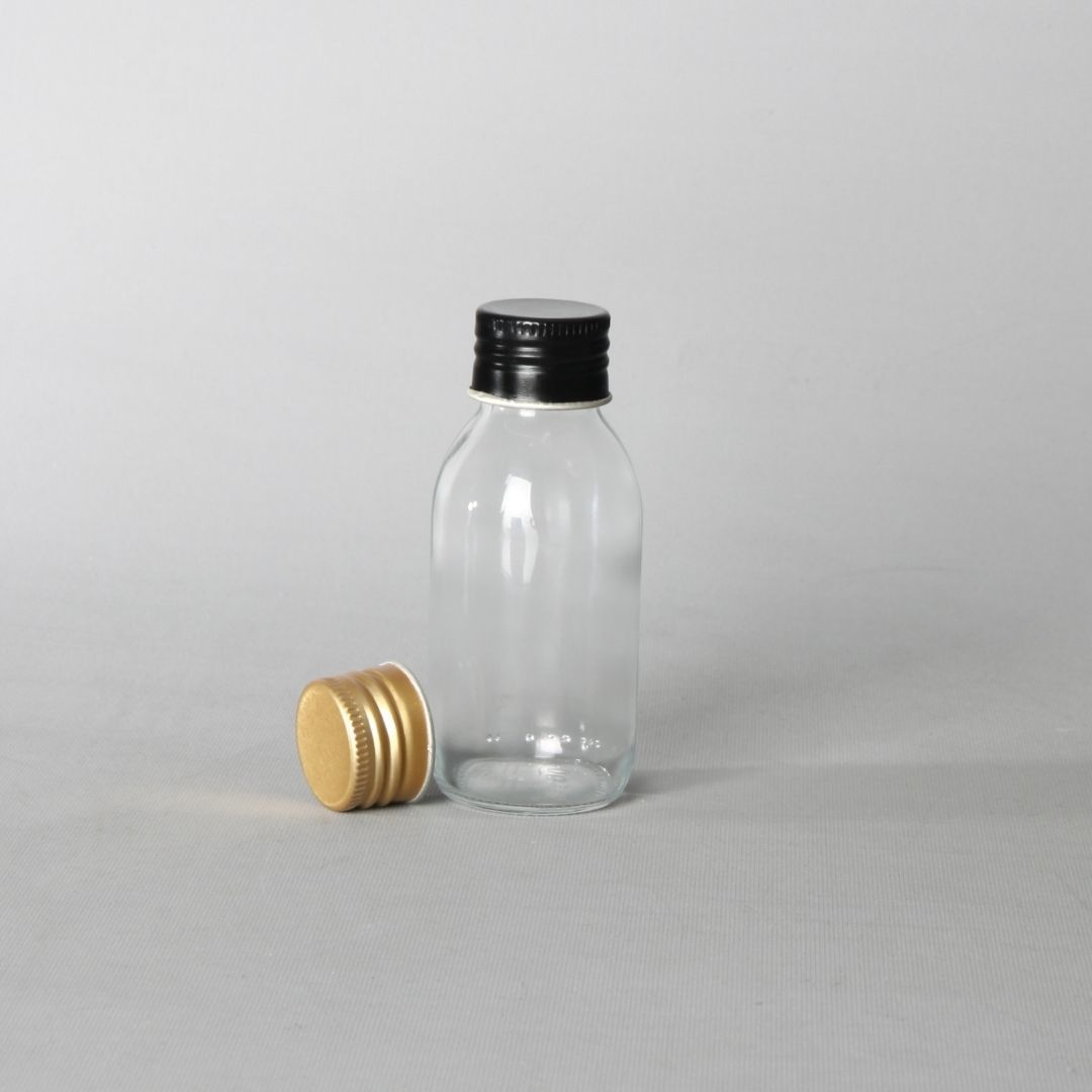 126 Adet Metal Kapaklı 90cc Şeffaf Cam Şişe - İlaç Şişesi