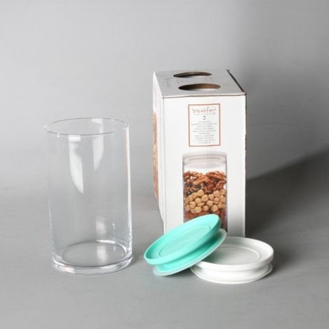 43736 _ Silindir Cam Kavanoz Kapaklı- Silindir Cam Mumluk 4 Adet