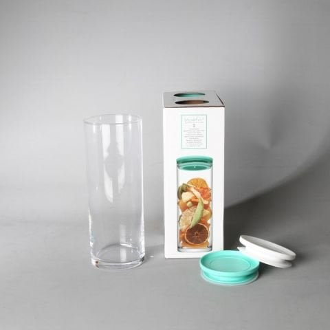 43756 Plastik Vakumlu Kapaklı Silindir Cam Kavanoz-Vazo 4 Adet