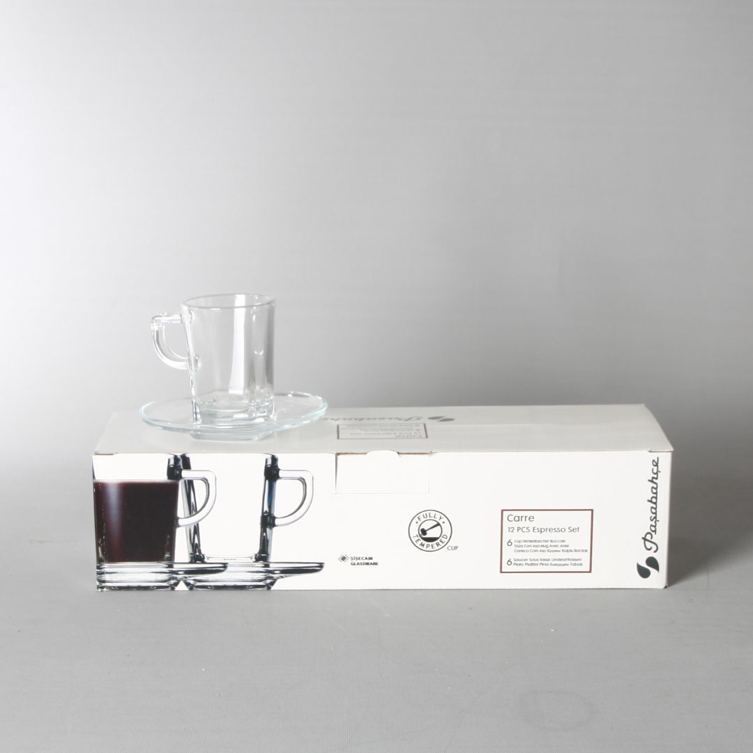 Carre Cam Kahve Fincanı Takımı 6 Fincan 6 Tabak