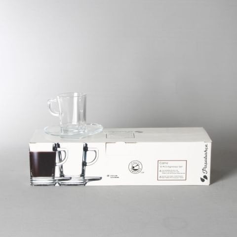 Carre Cam Kahve Fincanı Takımı 6 Fincan 6 Tabak
