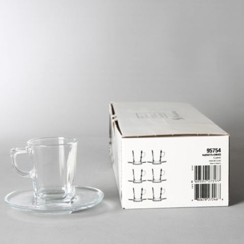 Carre Cam Kahve Fincanı Takımı 6 Fincan 6 Tabak