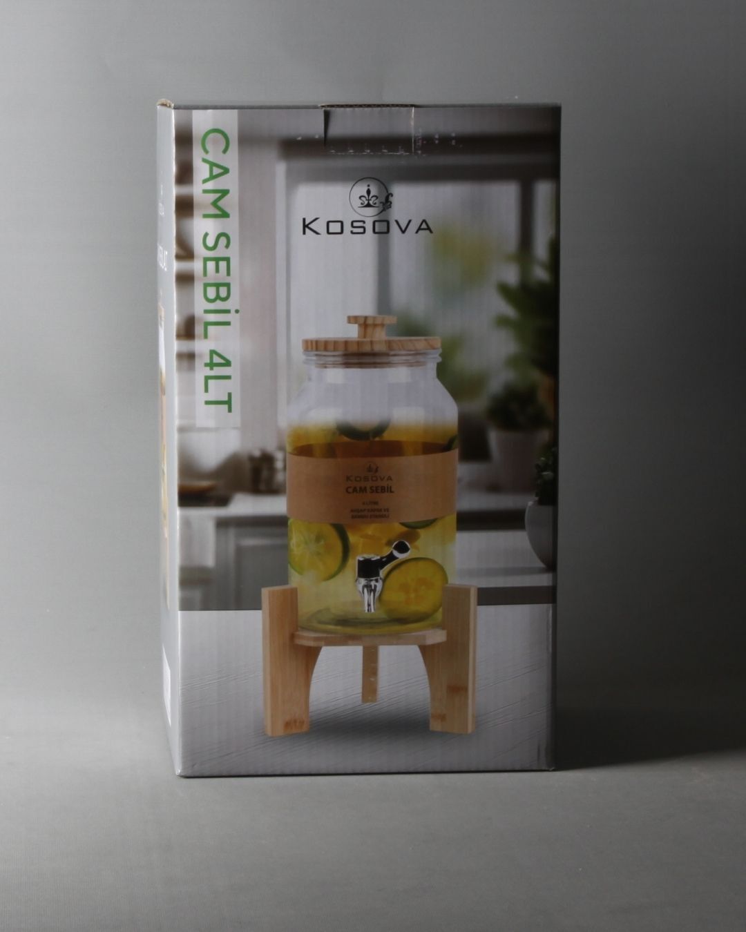 Ahşap Standlı Cam Musluklu Şerbetlik-Limonatalık