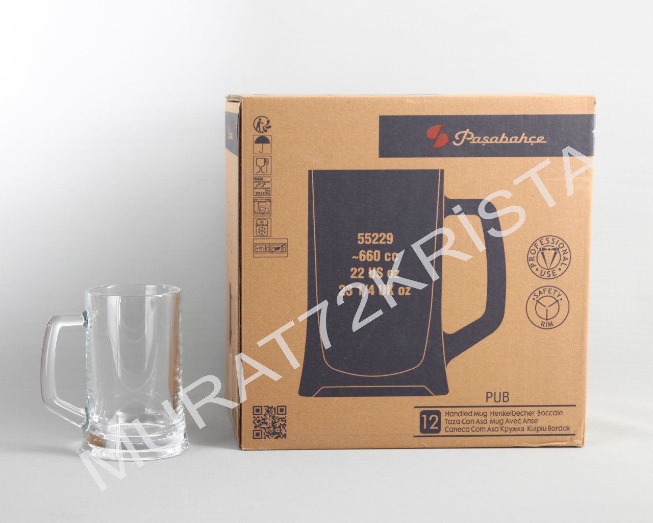 Paşabahçe Pub Bira Bardağı Kulplu 12 Adet -55229-660cc