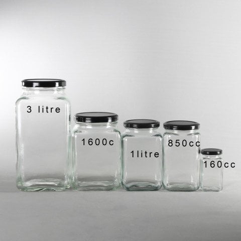 Köşeli  24 Adet 1 Litre Cam Kavanoz