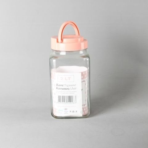 2 Litre Plastik Pembe Kapaklı Cam Kavanoz - 6 Adet